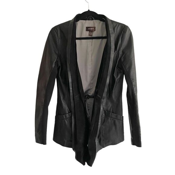 DANIER leather open front blazer jacket suede shawl collar black XS - Picture 1 of 15